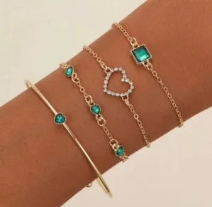 Green Love Shape Square Crystal Boho Bracelet Set